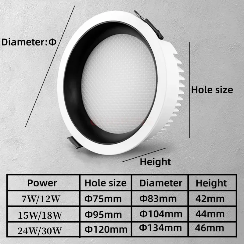 Imagem -04 - Lâmpada do Teto Led Anti-refletida Regulável Cob Downlight Iluminação para Sala de Estar e Quarto 7w 12w 15w 18w 24w 30w ca 85265v