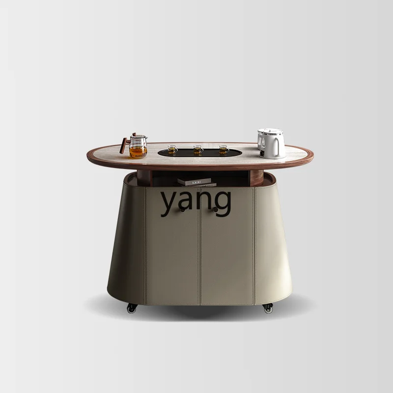 LMMMultifunctional Solid Wood Side Table for Home Living Room Kung Fu Tea Table with Integrated Kettle