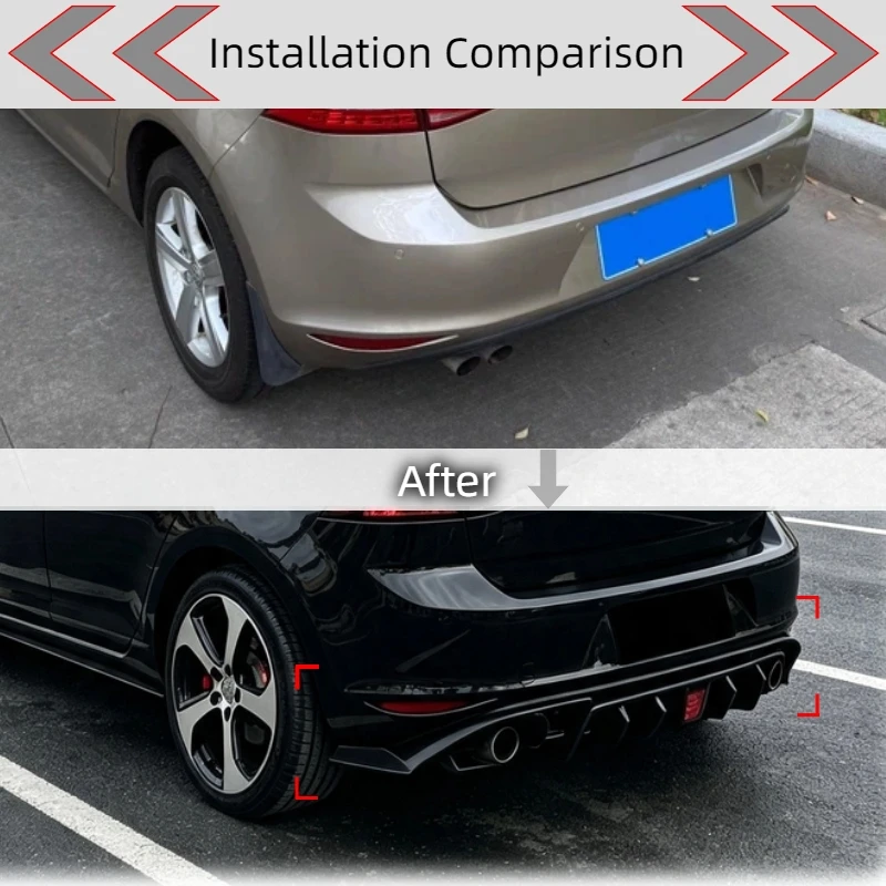 For VW Golf 7 MK7 Standard GTI GTD Hatchback 2013 2014 2015 2016 2017 Car Rear Bumper LED Diffuser Lip Splitter Lower Valance view 2