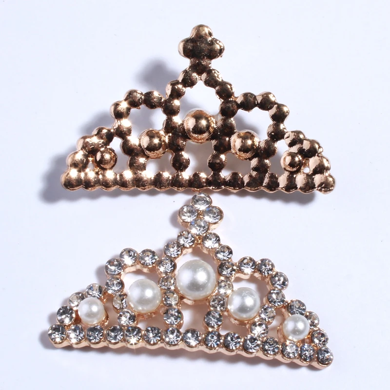 5PCS 25*40MM Newborn Artificial Shinning Rhinestone Button For Embellishment Crown Shaped Metal