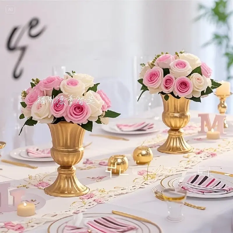 Antique Look Metal Flower Pot - Wedding Table Centerpiece Dried Flower Holder for Home Decor Vintage Style Photo Shoot Accessory