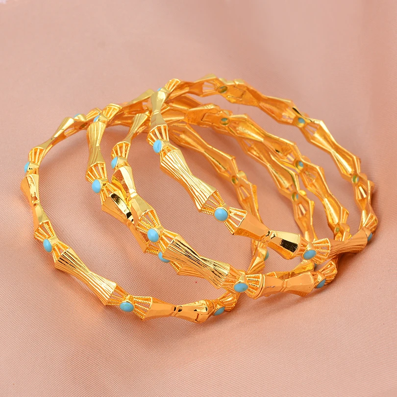 4pcs/lot Middle East gold-Plated Bangles Dubai Bracelet Fashion Jewelry For Summer Women Party Gift ﻿
