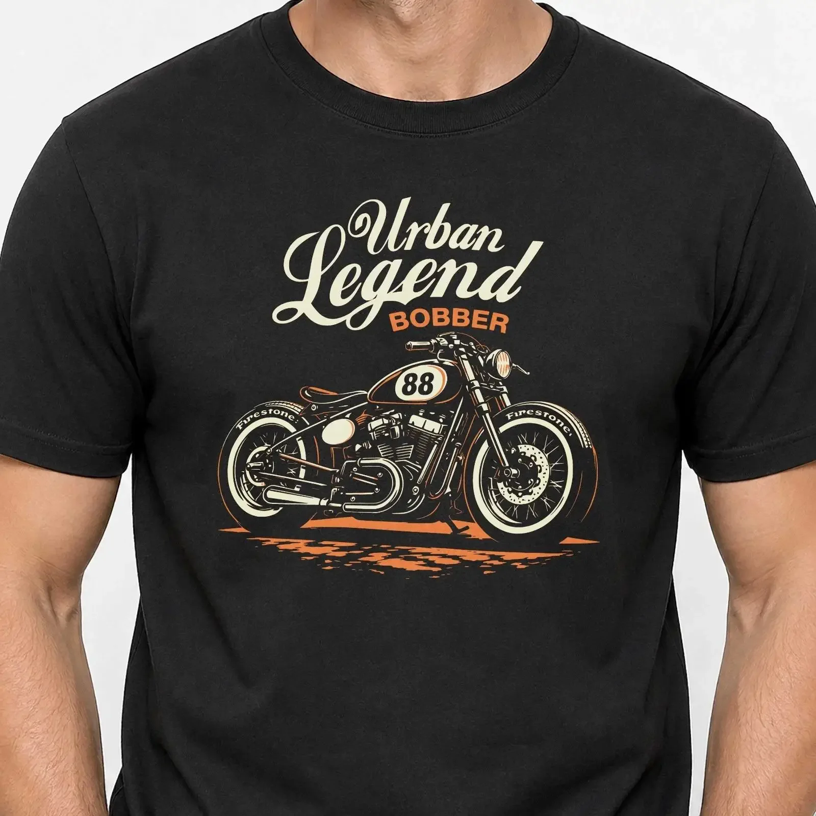 Men's Biker T Shirt Black Bobber Motorcycle Motif Urban Legend Custom Bike vintage Washed designer clothes Slightly homme