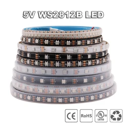 DC5V WS2812B SMD 5050 RGB LED şerit işık bireysel adresli IC 30/60/144 piksel akıllı LED bant aydınlatma IP65/IP65/IP67