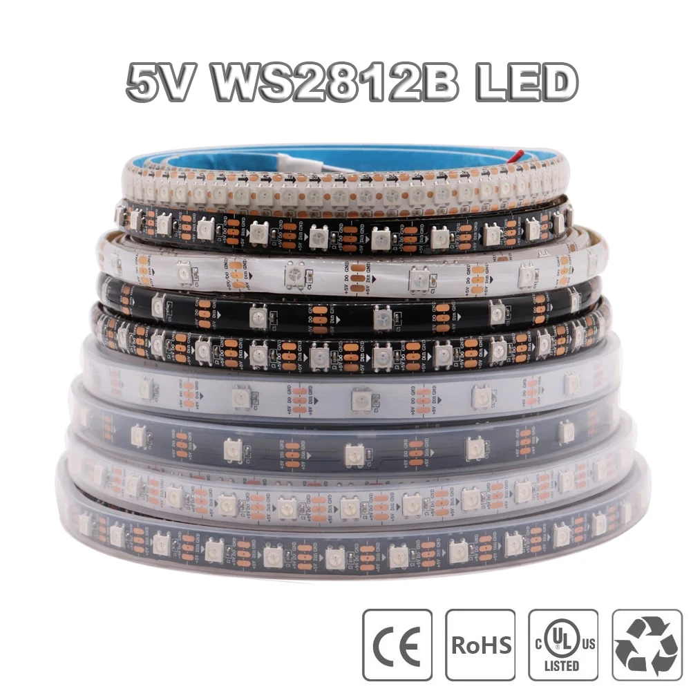 DC5V WS2812B SMD 5050 RGB LED Strip Light Individually Addressable IC 30/60/144Pixels Smart LED Tape Lighting IP30/IP65/IP67