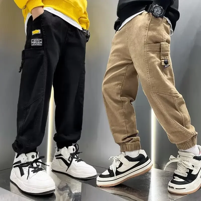 Stylish Boys Pants Spring Autumn Collection 2024 New Trendy Cargo Pants Mid Large Children Sweatpants Fashionable