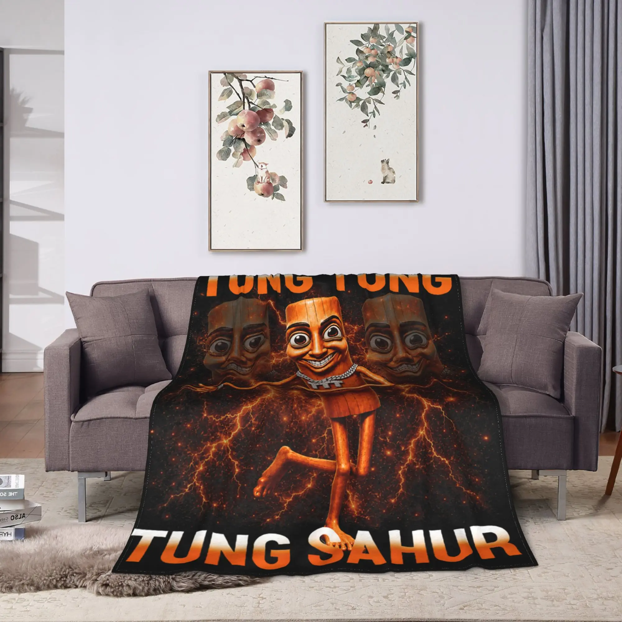 Tung Tung Tung Sahur is Calling Funny Viral Dance Meme Soft Blanket Novelty Picnic Throw Blanket Couch Chair Flannel Bedspread