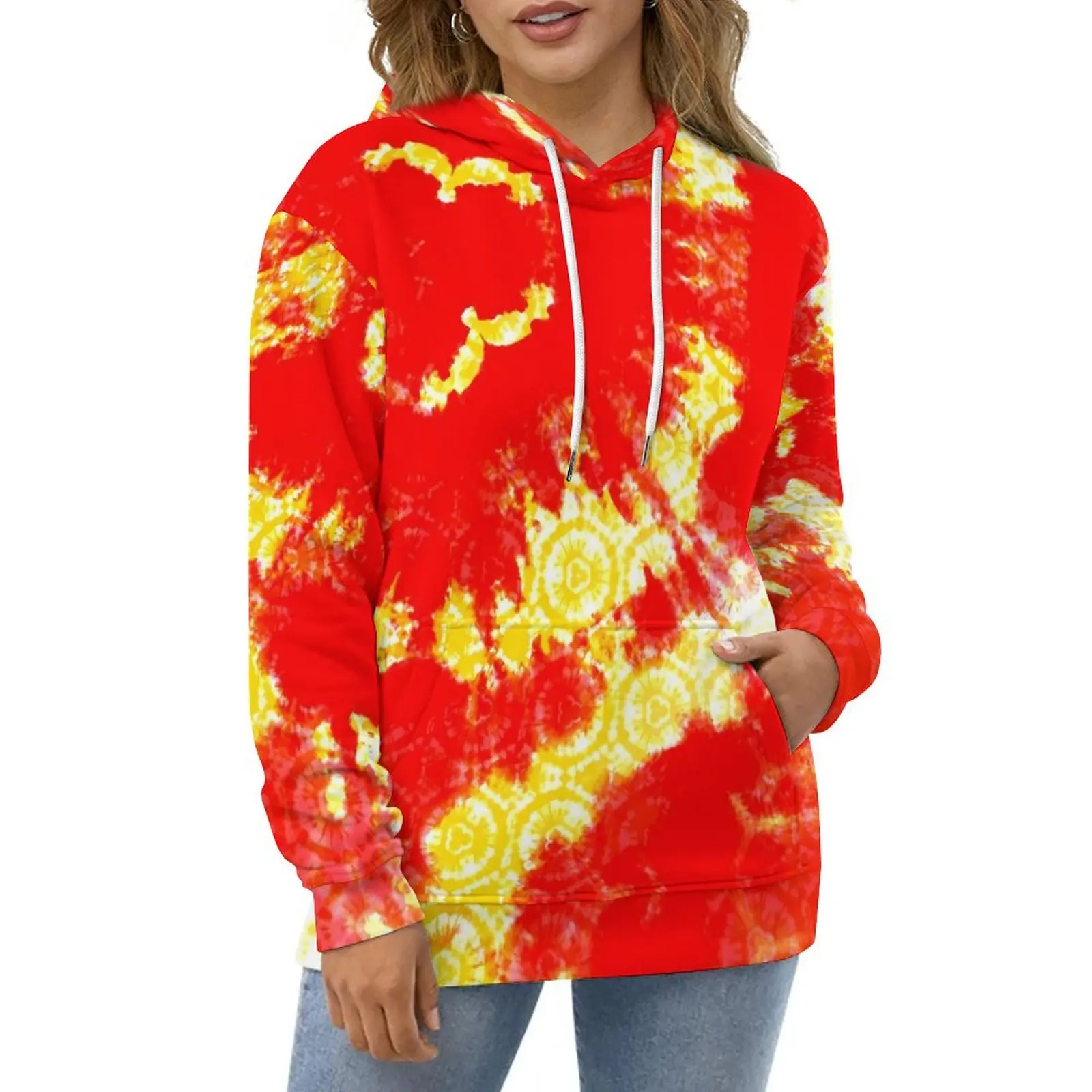 

Tie Dye Dreams Casual Hoodies Red And Yellow Pretty Custom Loose Hoodie Autumn Long Sleeve Korean Fashion Oversize Sweatshirts