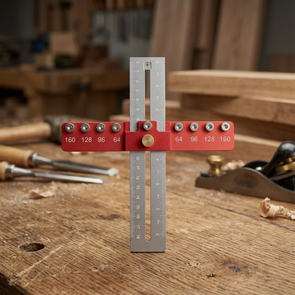 6061-aluminum-for-cabinet-hardware-locator-tool-with-4mm-punch-and-adjustable-spacing-64mm-to-160mm-for-woodworking