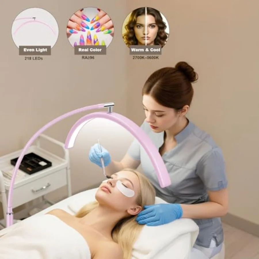 Half Moon Lash Light LED Floor Lamp for Eyelash Extensions Tattoo Nails and Estheticians 3 Color Temp Modes Shadow-Free Beauty