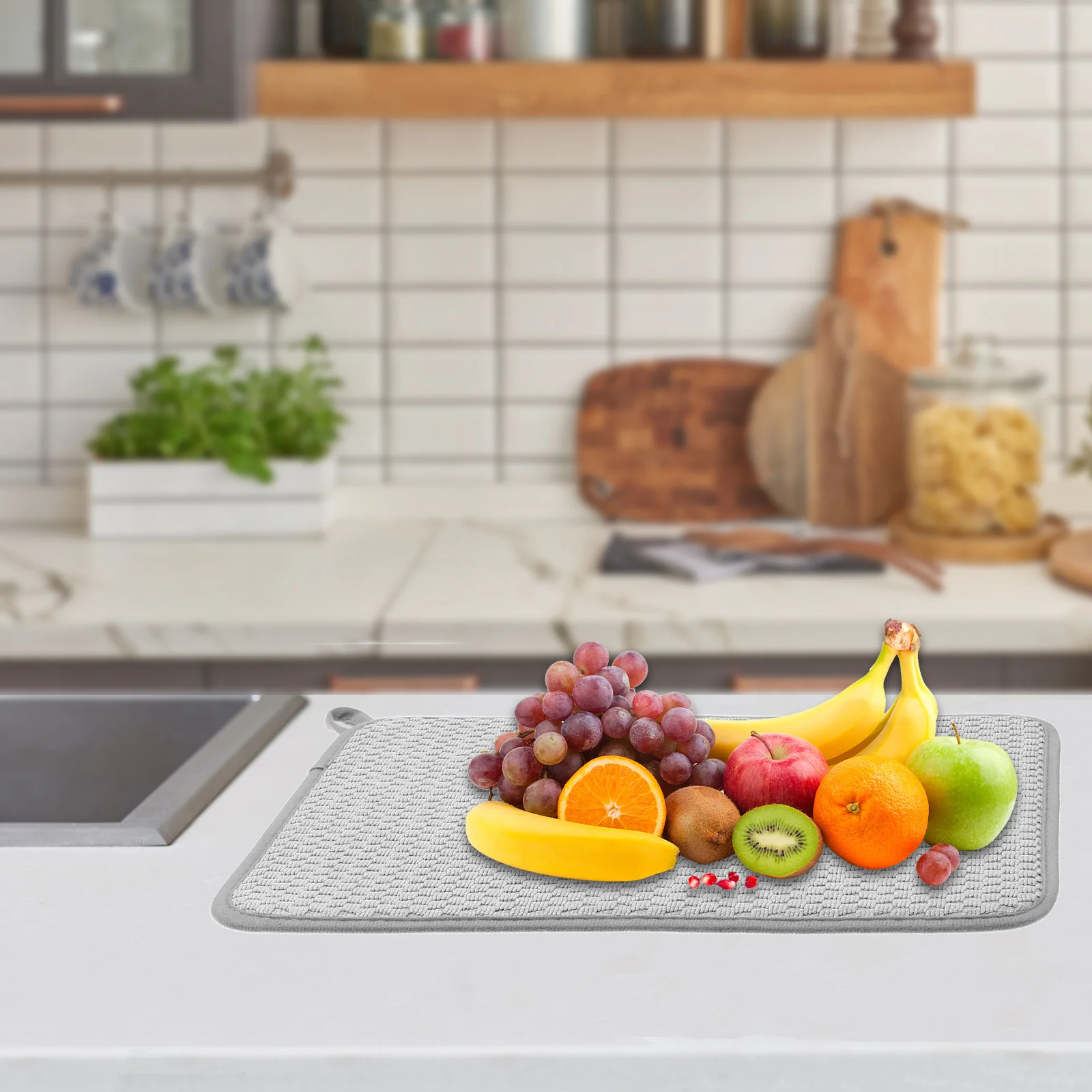 

2Pcs Absorbent Dish Drying Mat Quick Dry Kitchen Sink Mat Hanging Loop Hot Pad Drainer Rack Mats Protection for Counter Bathroom