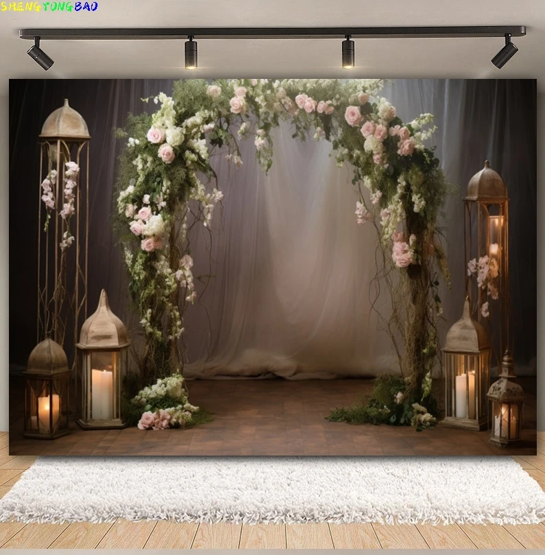 Cenário fotográfico de flores de casamento, arco floral abstrato, aniversário de bebê, grávida, cerimônia de chá de panela, retrato, fundo de foto