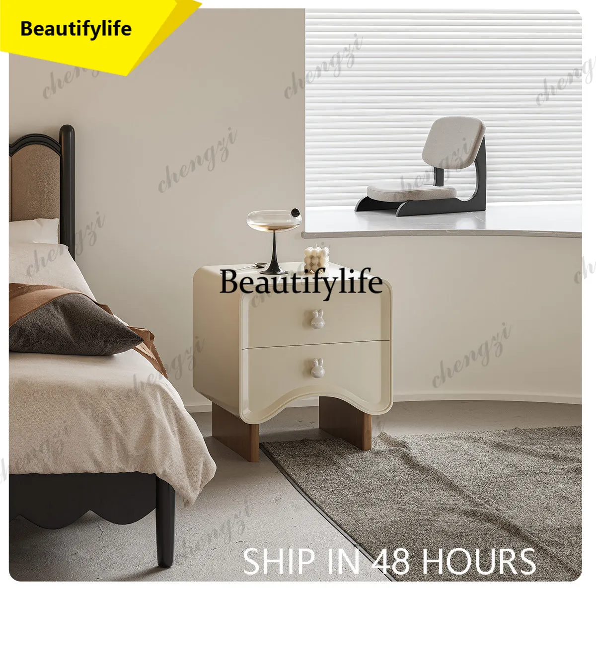Nordic simple modern curved bedside small apartment bedroom storage bedside locker