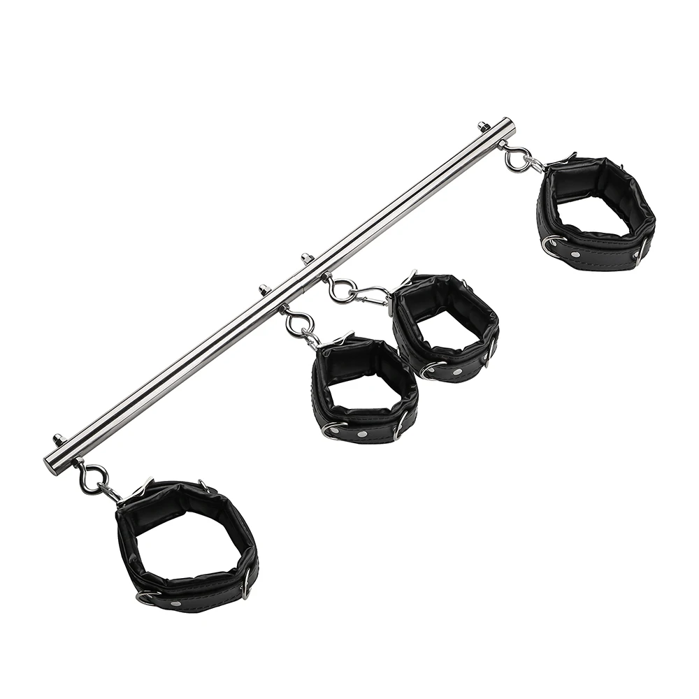 Juego de Bondage BDSM de acero inoxidable, barra esparcidora extensible, esposas de esclavo sexual, puños de tobillo, ataduras fetiche, Juguetes sexuales para adultos para pareja