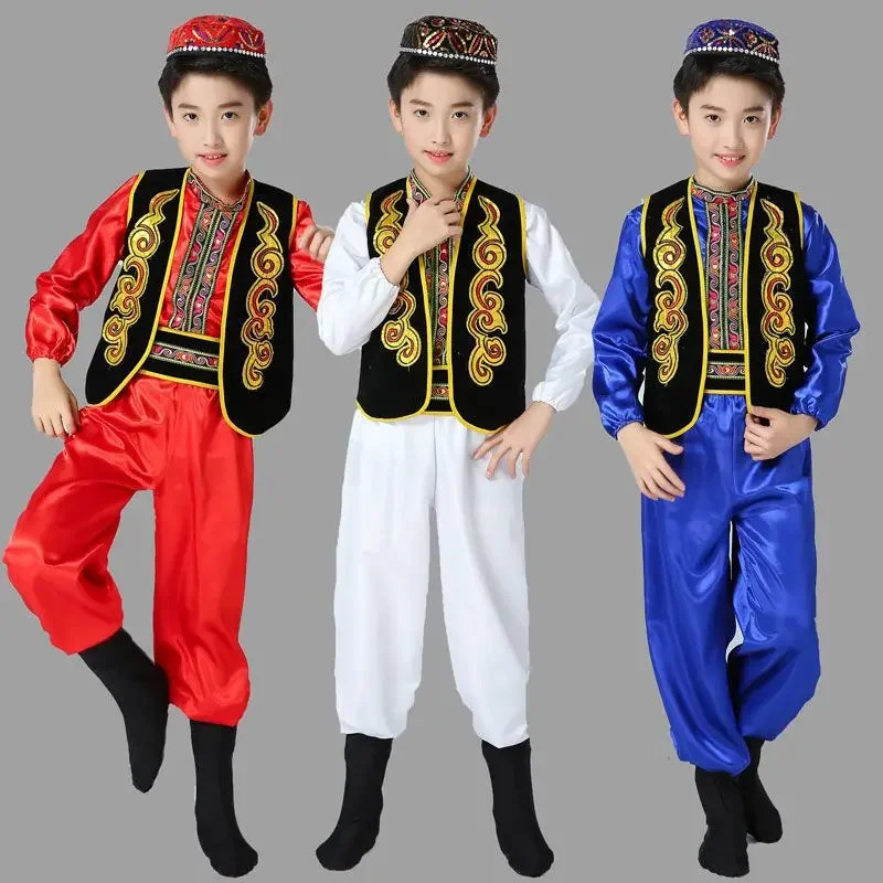 Xinjiang Ethnic Minorities Dance Costumes Long Sleeve Children Uygur Cosplay Suit School Performance Clothes Vintage