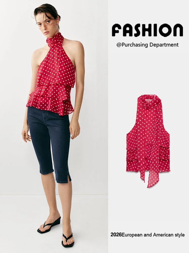 

Summer New Women's Backless Polka Dot Hanging Collar Top Elegant Chic Trendy Chinese Style Clothing Ladies' Premium Fashion