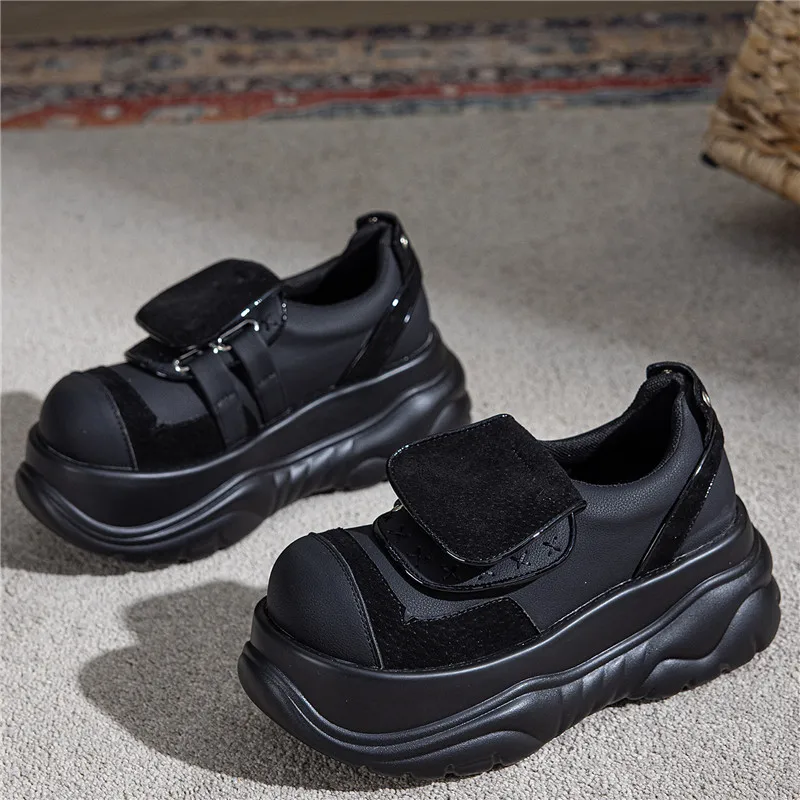 

8CM Round Toe Lace Pumps Thick Sole Height Increasing Women's Shoes Spring Dark Punk Little Fellow Hottie British Style Pumps