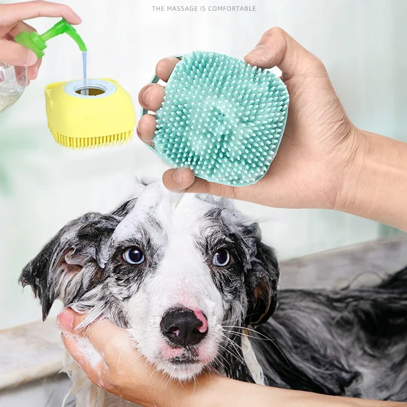 Bathroom Dog Cat Puppy Bath Massage Gloves Brush Soft Safety Pet Accessories Silicon Shower Foaming Scrubbing Grooming Tools New