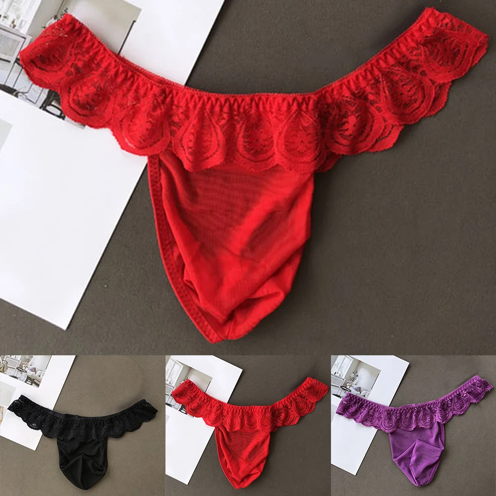 

Men Lace Mesh See Through Summer Men's Panties G String Sissy Pouch Thong Low Rise Briefs Mens Sexy Underwear Underpants Men