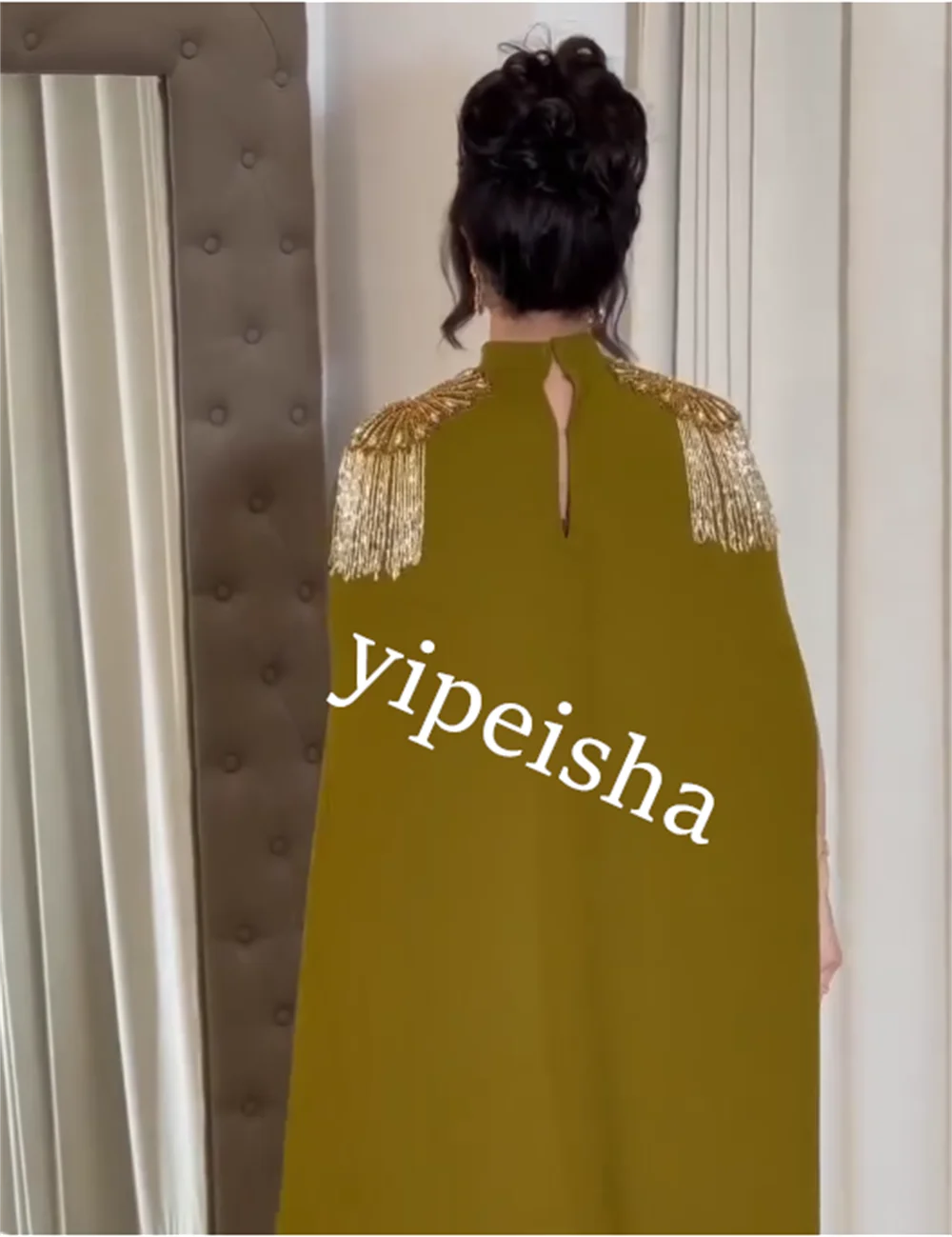 Jiayigong-vestido Midi con borlas y diamantes de imitación para mujer, traje de compromiso con cuello alto, a medida, Arabia Saudita