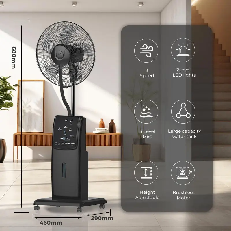16-Inch Electric Water Cooling Mist Fan with Remote Control Plastic Material for Outdoor Household RV CB Certified