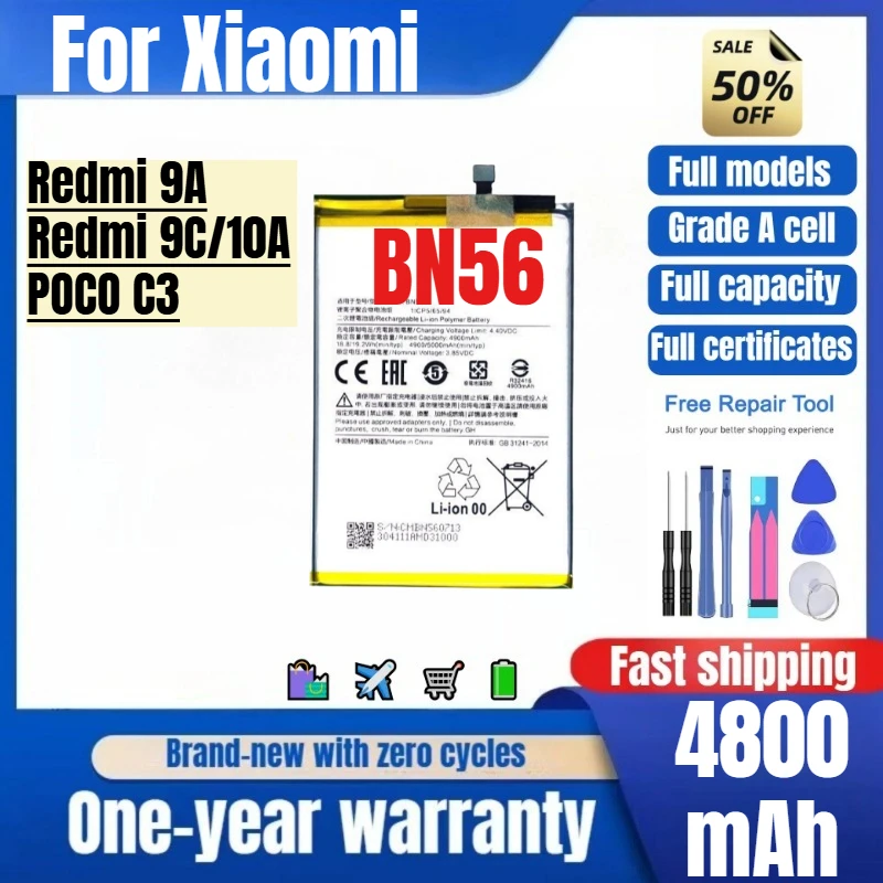BN56 for MIUI Xiaomi Redmi 9A/Redmi 9C/10A/POCO C3 Phone Battery High Quality High Capacity Replacement Bateria  with Tools