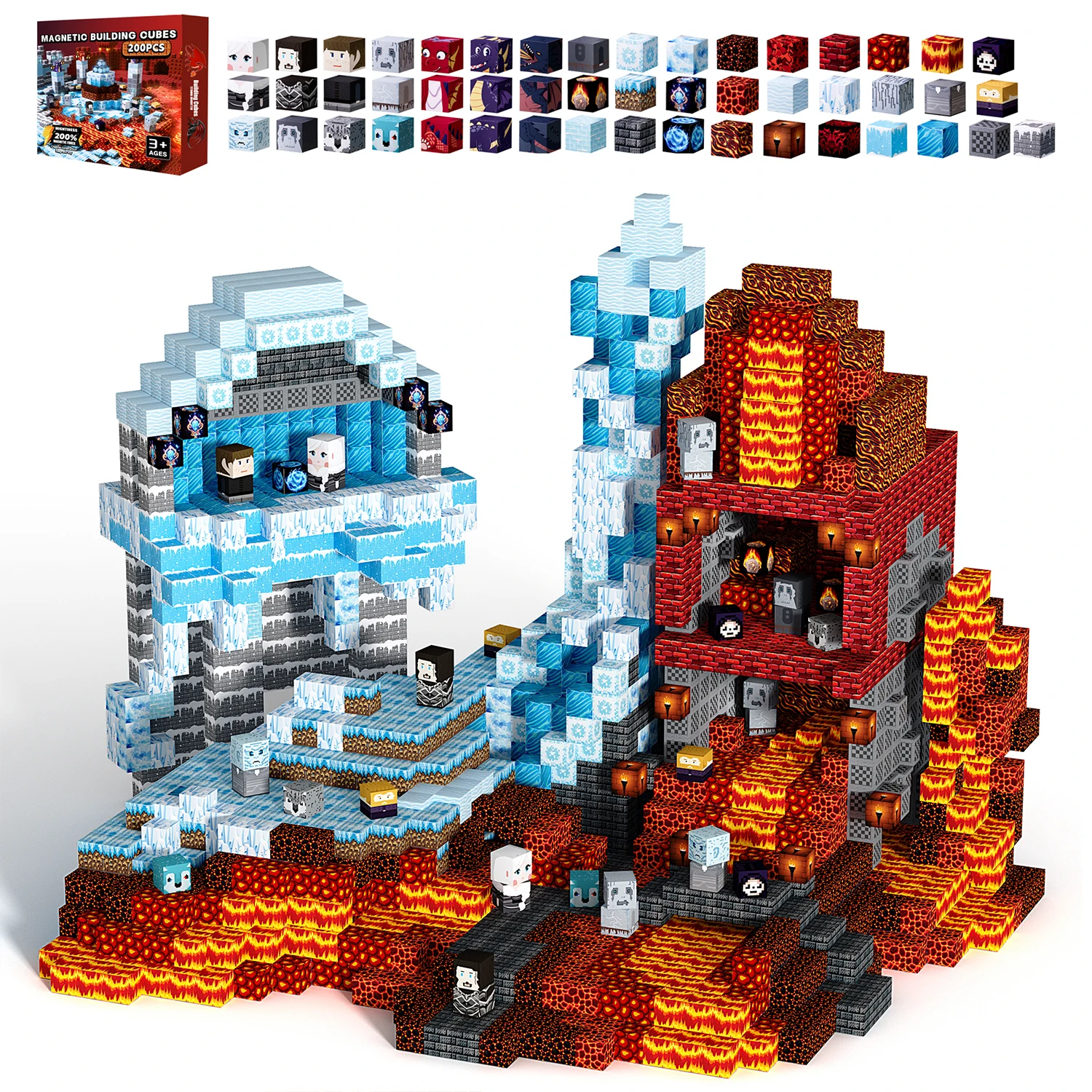 

150/100PCS ICE FIRE Magnetic Building Blocks Cube Montessori STEM Educational Sensory Toys for Kids 3-8 Birthday Holiday Gift