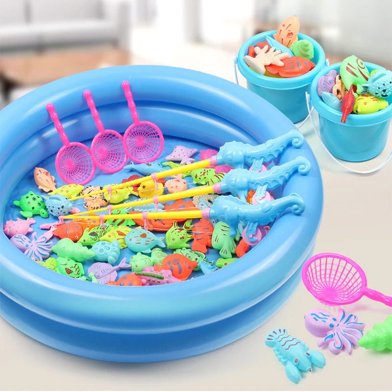 Kinder Magnetischen Angeln Spielzeug Set mit Aufblasbare Pool Spielen Wasser Baby Bad Spielzeug angelrute Outdoor Spaß Spiel Wasser Spielzeug für Kind