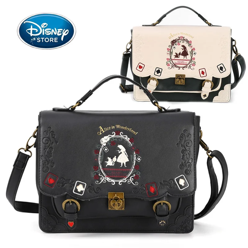 Disney Alice In Wonderland Flip Cover Backpack Disney Princess Girl Cosplay Lolita Handbag PU Leather Campus Style Shoulder Bags