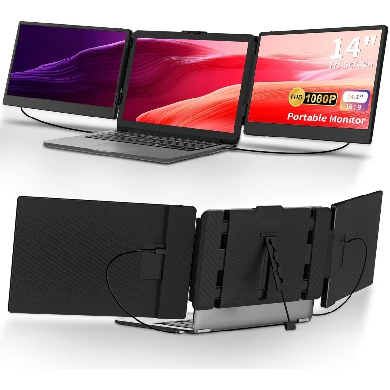 Laptop Screen Extender, 14'' FHD 1080P IPS Ultra-Thin Dual/Triple Monitor Display, HDMI/USB-C Plug-Play Portable Monitor