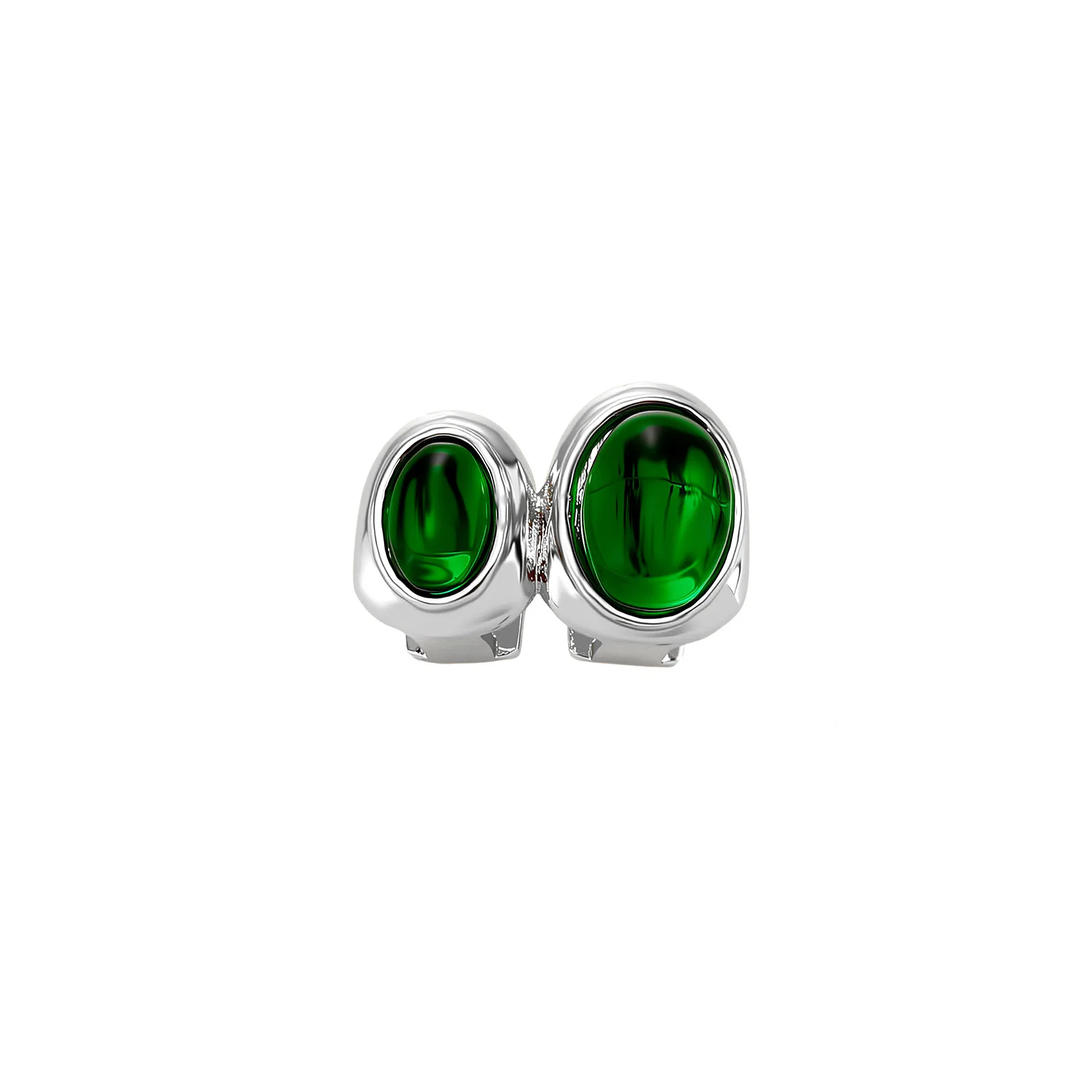 Pendientes de dientes de dos piezas con piedra ovalada verde esmeralda, estilo urbano, personalidad, hip hop, rapero, ropa casual, uso diario, joyería para la boca.