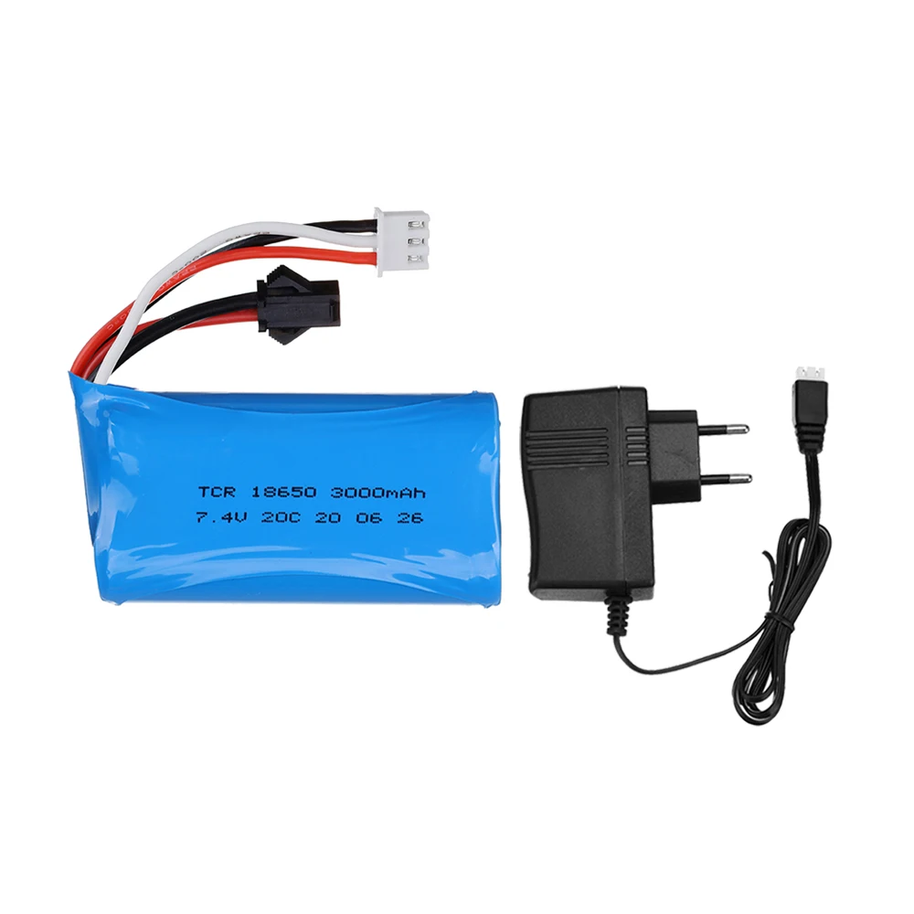 7,4 V 18650 Batterie und ladegerät 2S 7,4 v 3000mah SM stecker Li-Ion Batterie Für MN99S D90 U12A off-road racing fahrzeug RC Boote Autos