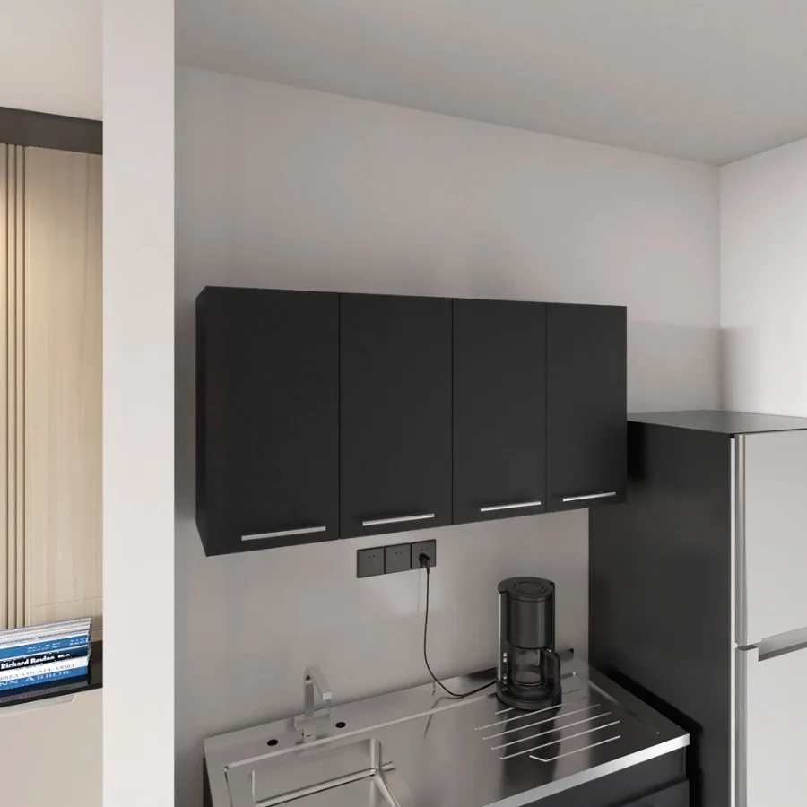 Stockton Armario de pared rectangular con cuatro puertas abatibles, negro gue