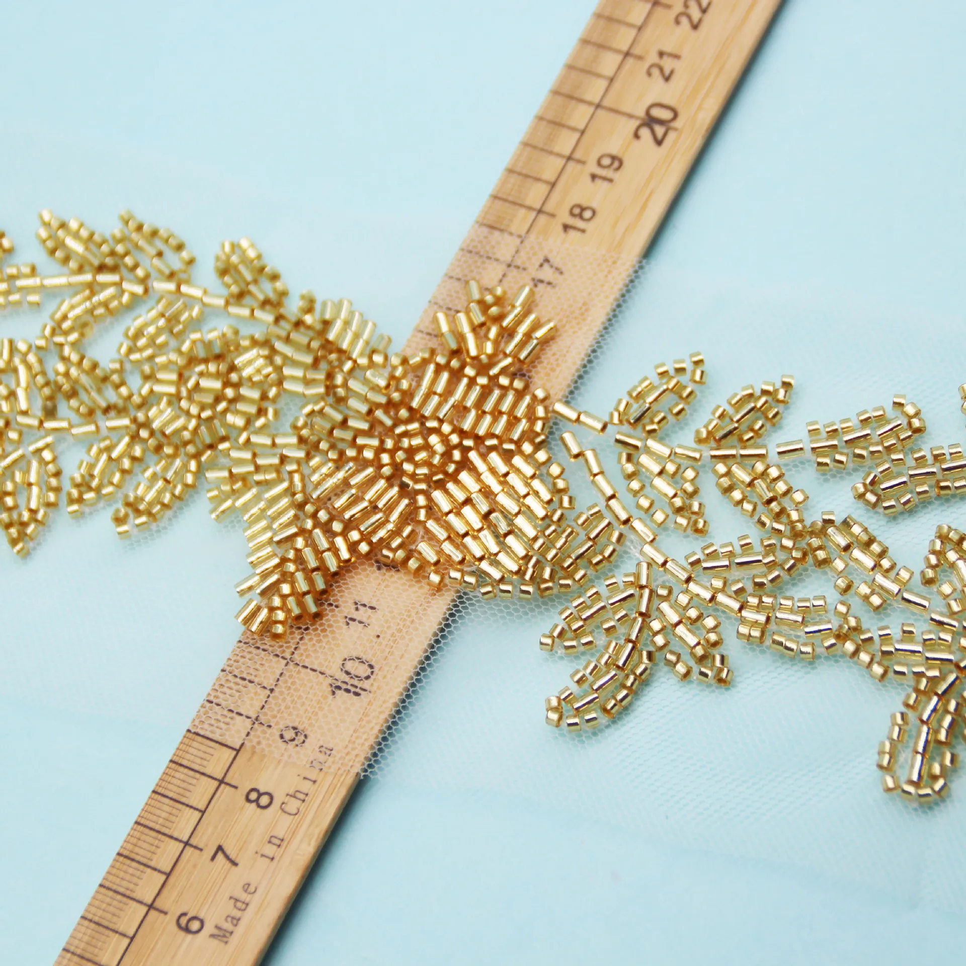 Gold Glass Bead Nail Bead Lace Handmade DIY Tube Bead Barcode Ribbon Formal Dress Embroidered Headdress Skirt Hem