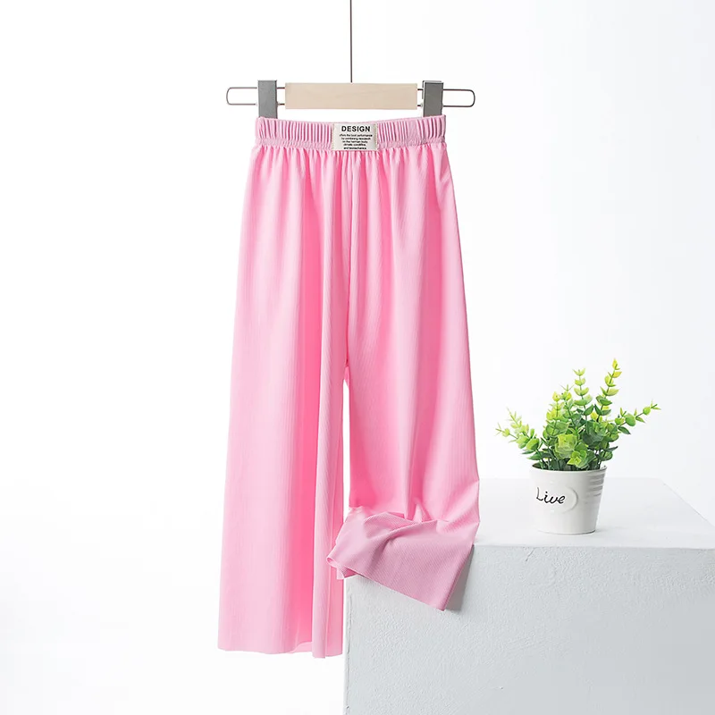 Girls' and Boys' Summer Ice Silk Pants Girls' and Boys' Thin Loose Straight Leg Pants Wide Leg Casual Pants Daily Casual Styles