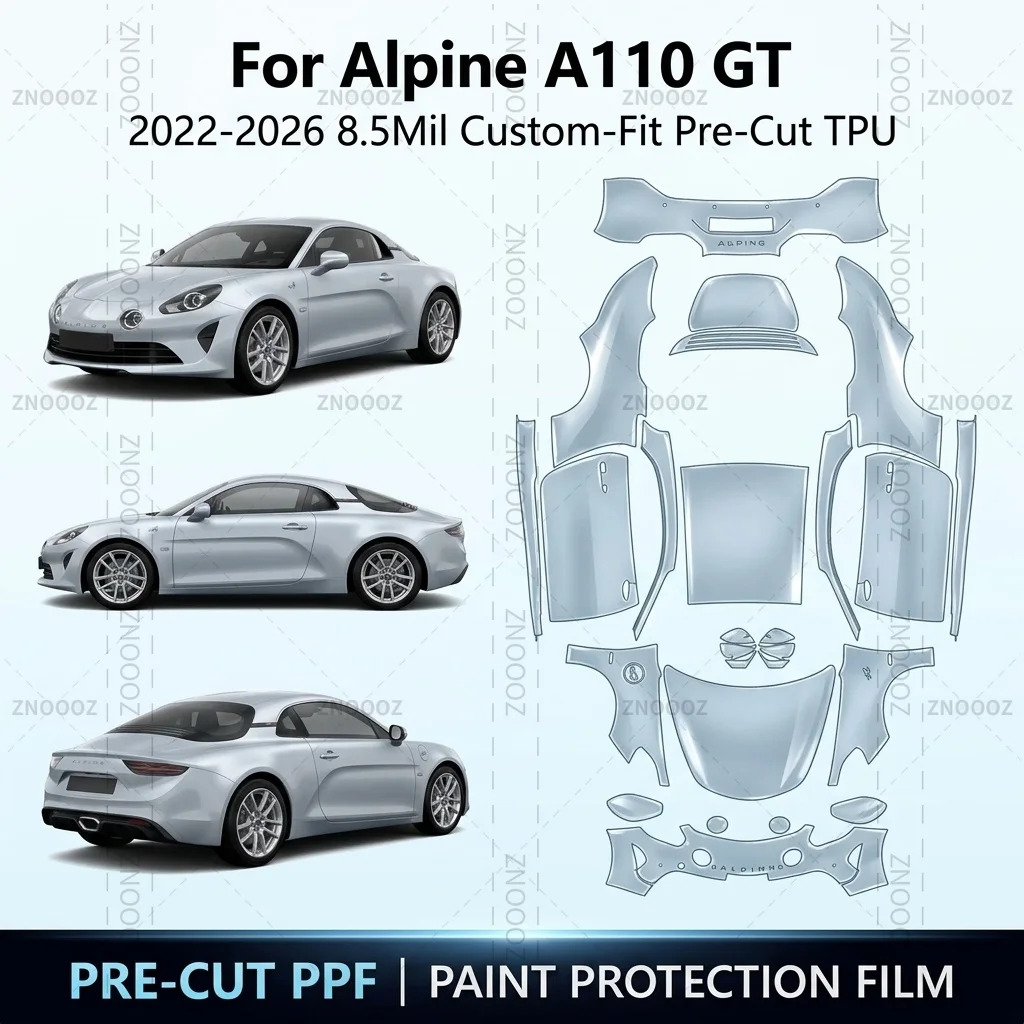 For Alpine A110 GT 2022-2026 8.5Mil Custom-Fit Pre-Cut TPU PPF Paint Protection High Gloss Full Vehicle Glossy Clear Matte Black