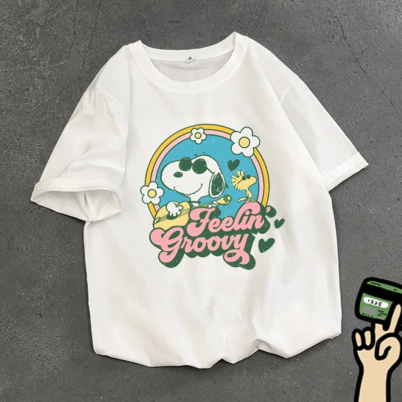 Snoopys Adult T Shirt White Anime Figures Merch Women Man Basics Clothes Short Sleeve Summer Fashion Female Top Streetwear Gift