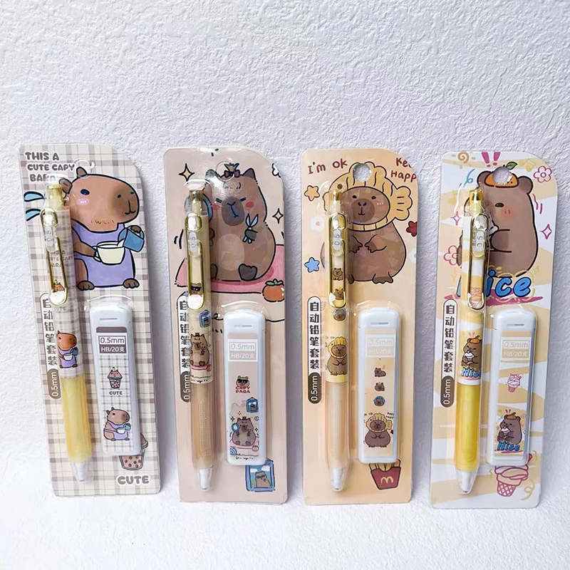 Kawaii 0.5mm capivara conjunto de lápis mecânico com recarga bonito escola escritório escrita lápis dos desenhos animados papelaria presente do estudante