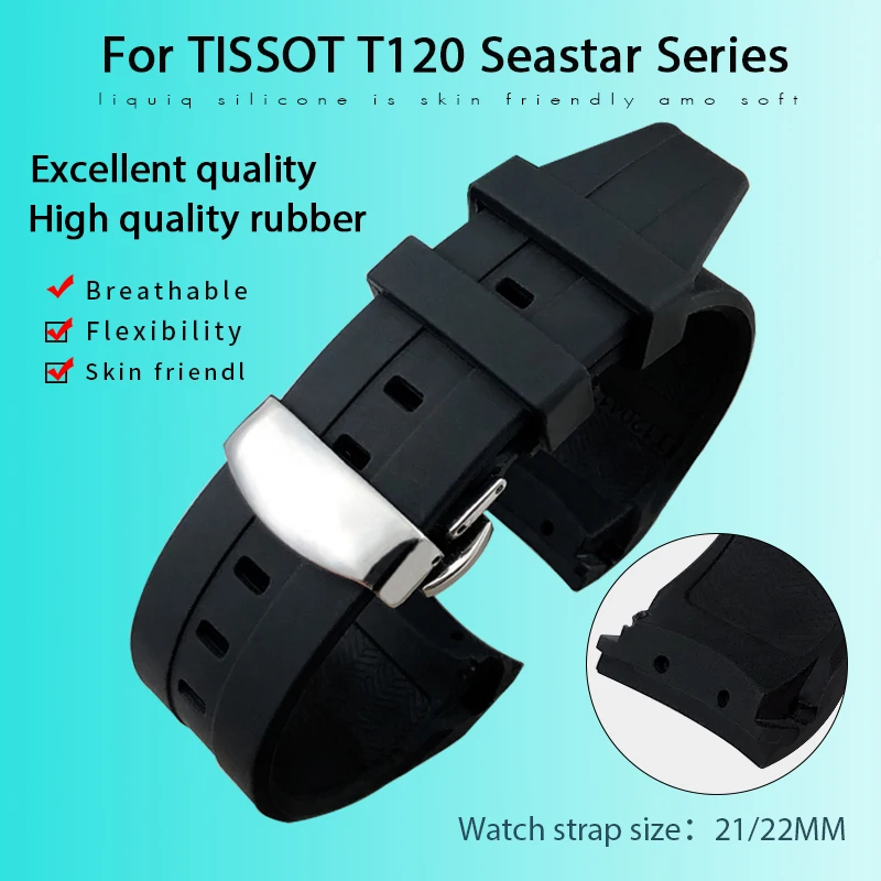 21mm 22mm Soft Rubber Silicone Watchband Fit for Tissot T120 Seastar T120407 T120417 Waterproof Sport Diving Watch Strap Tools