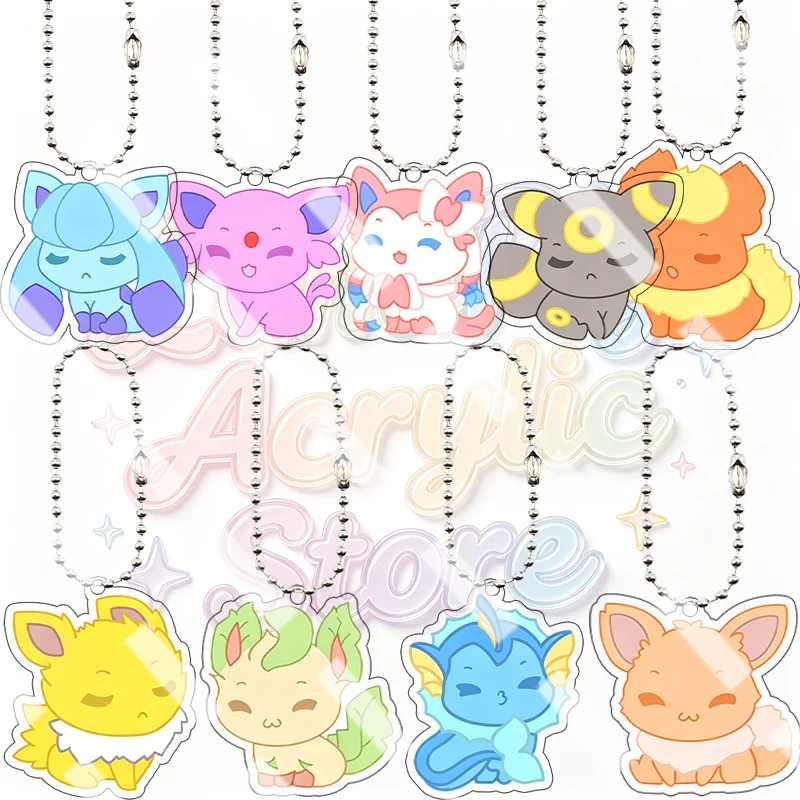 Cartoon Cute Eevee Sleepy Closed Eye Acrylic Pendant Keychain Character Vaporeon Espeon Jolteon Leafeon Charms Gift for Friends