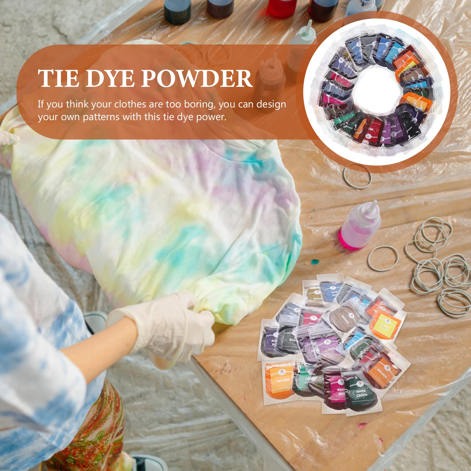 

Tie Dye Powder Set Fabric Dyes Bulk Dyeing Garment Tie Dyeing Crafting Supplies DIY Old Clothes Refurbishment Tie-dye tool