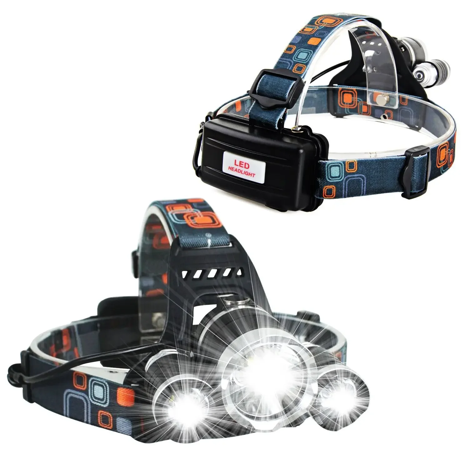 3LED T6 Strong Light Headlight Fixed Focus Headlamp Portable Work Light Outdoor Night Fishing Hunting Hiking Camping Flashlight