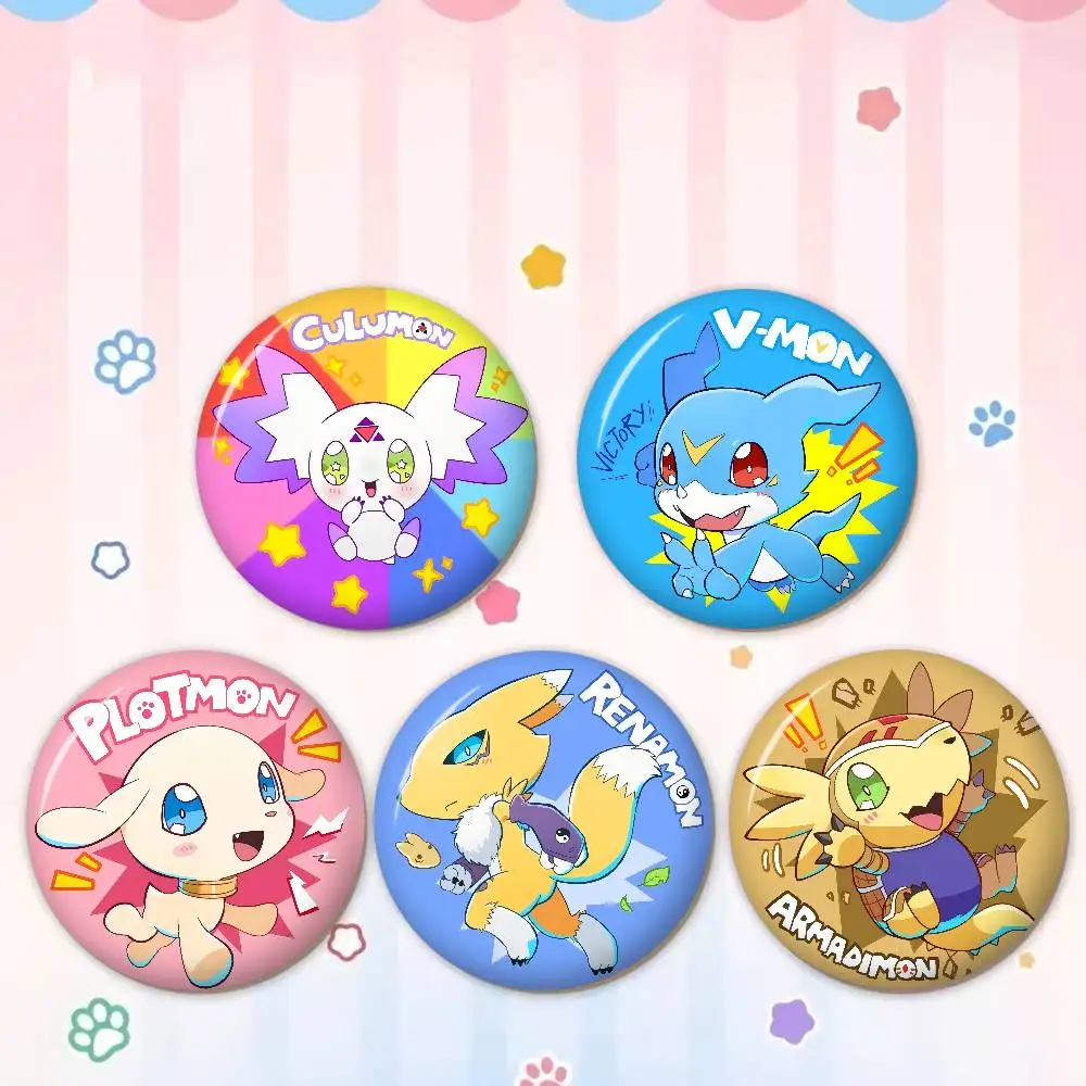 D-Digimon Adventurous-Nostalgic Creative Pins Funny Round Snap-in Brooch Badge Backpack Hat Accessories Jewelry Gifts for Friend