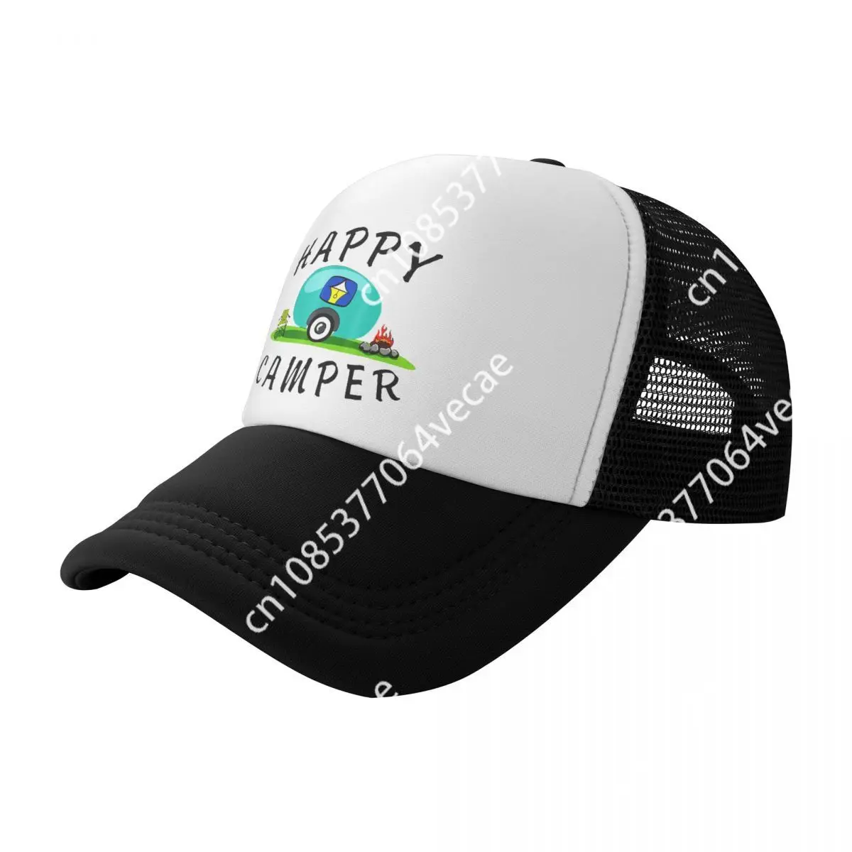 Custom Happy Camping Trailer Camper Baseball Cap Women Men Adjustable Trucker Hat Outdoor Snapback Caps Sun Hats