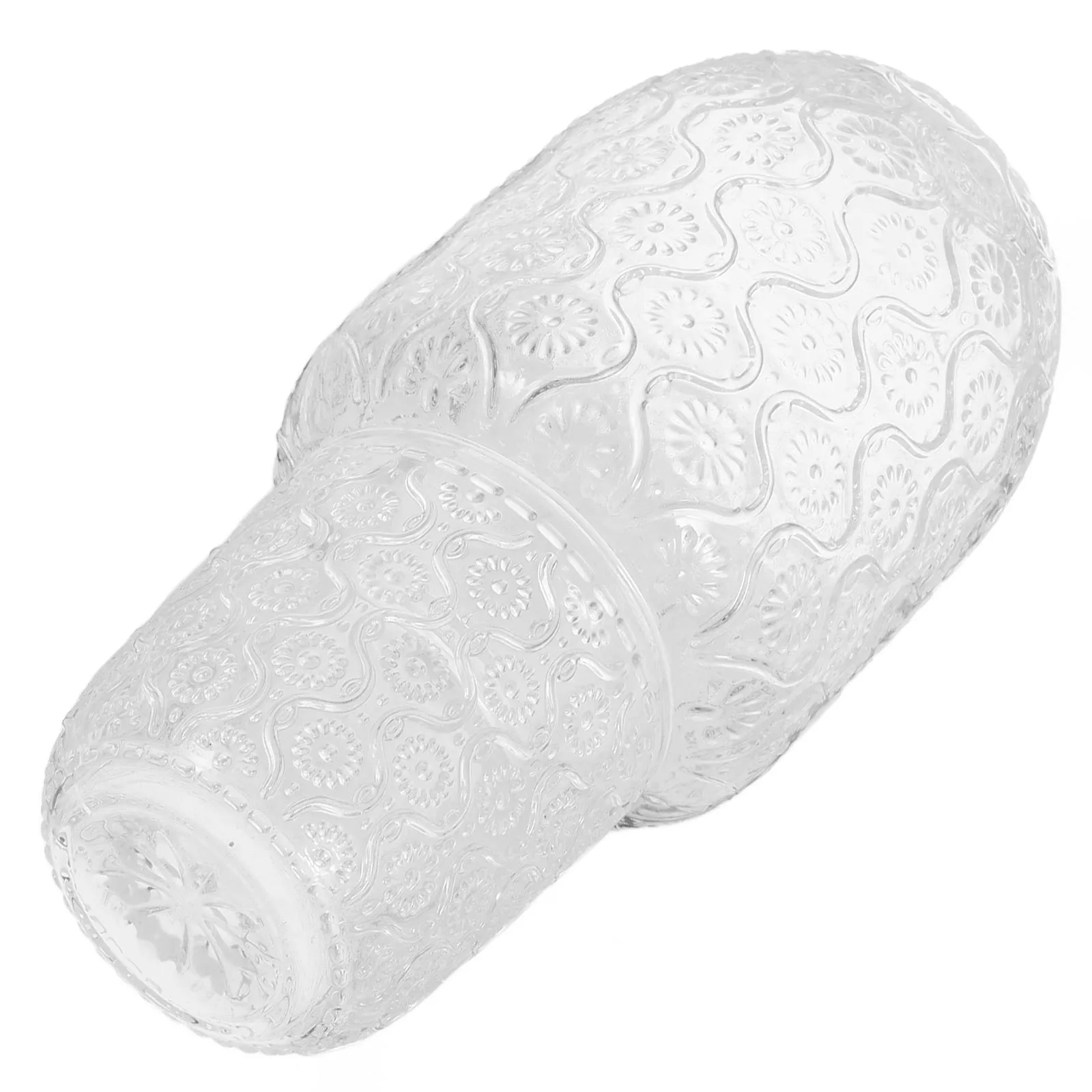 

600ml Glass Water Bottle Set Embossed Sunflower Design Night Water Carafe Clear Glass Pitcher Cup Bedside Use Milk Pitcher