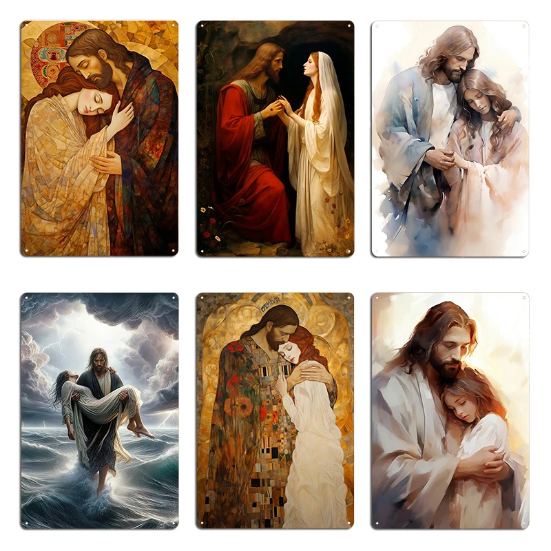 Healing Love The Embrace of Christ and Mary Magdalene Metal Plaque Poster Vintage Garage Custom Cinema Custom Tin Sign Poster