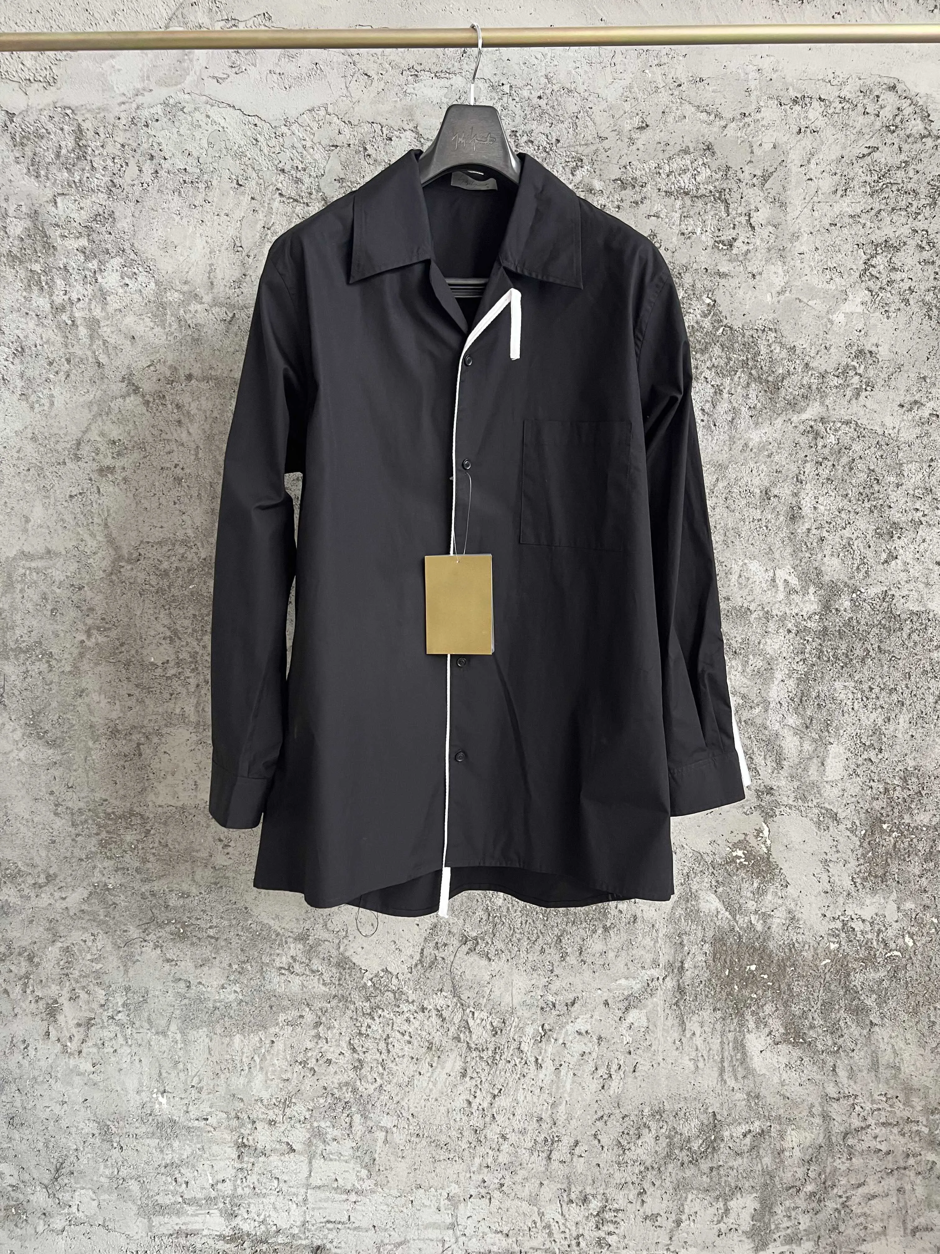 Dark-themed original design tape pure cotton shirt, long-sleeved fashionable high street shirt
