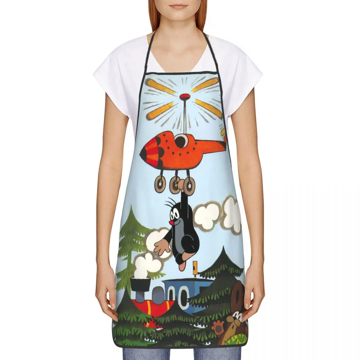 Funny Little Maulwurf Mole Bib Aprons Women Men Unisex Kitchen Chef Cartoon Tablier Cuisine for Cooking Baking Painting