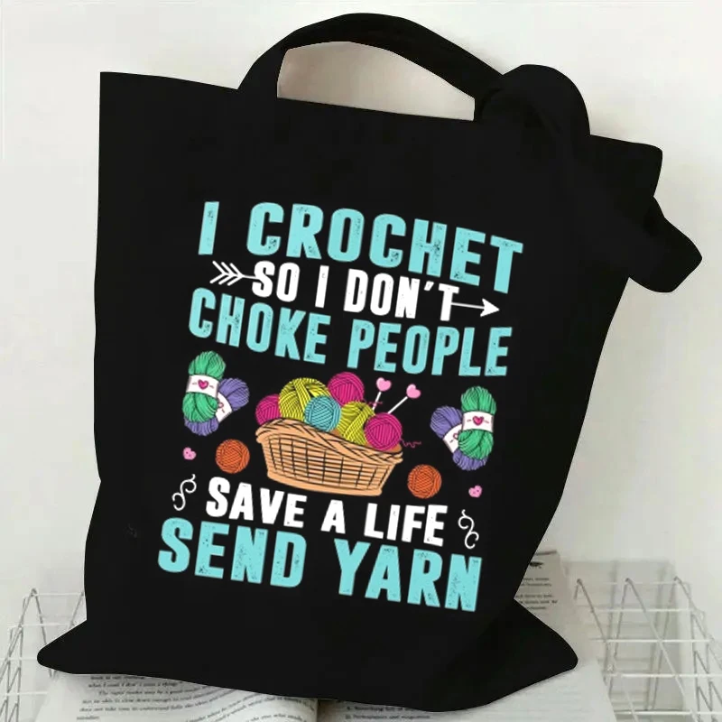 روح الدعابة الكروشيه يقتبس طباعة قماش حمل الحقائب حقيبة تسوق كبيرة كتب الإناث حقيبة مستحضرات التجميل حقيبة يد فتاة حقائب اليد #3