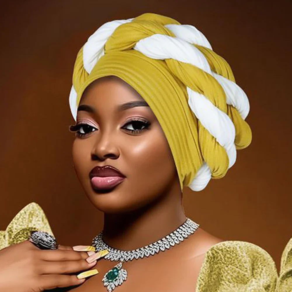 

Кепка-тюрбан с большими косами для женщин, мусульманский хиджаб, африканский авто геле, повязки на голову, капот, нигерийский головной убор для свадебной вечеринки, повязка на голову, шляпа 2025